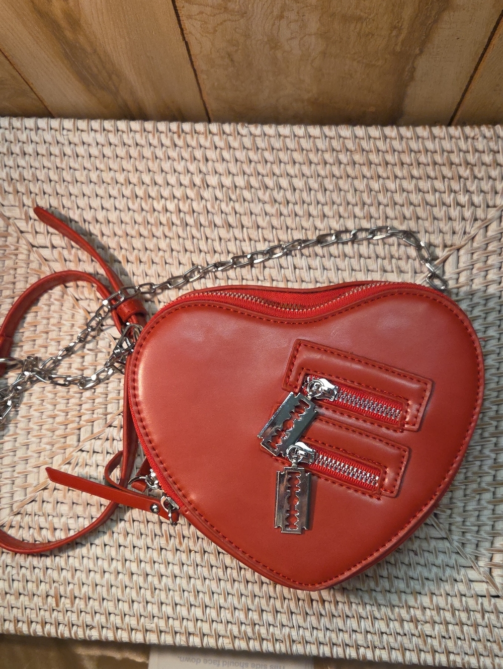 Cut A Heart-Shaped Red Crossbody Bag with Silver Hardware